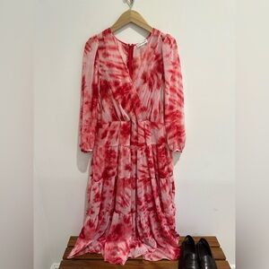Calvin Klein Pink Tie-Dye Long Sleeve Dress w Gold Shimmer 8